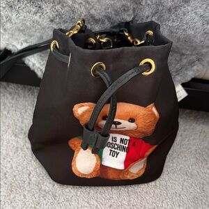 Moschino Black Bucket Bag with Teddy Bear Design